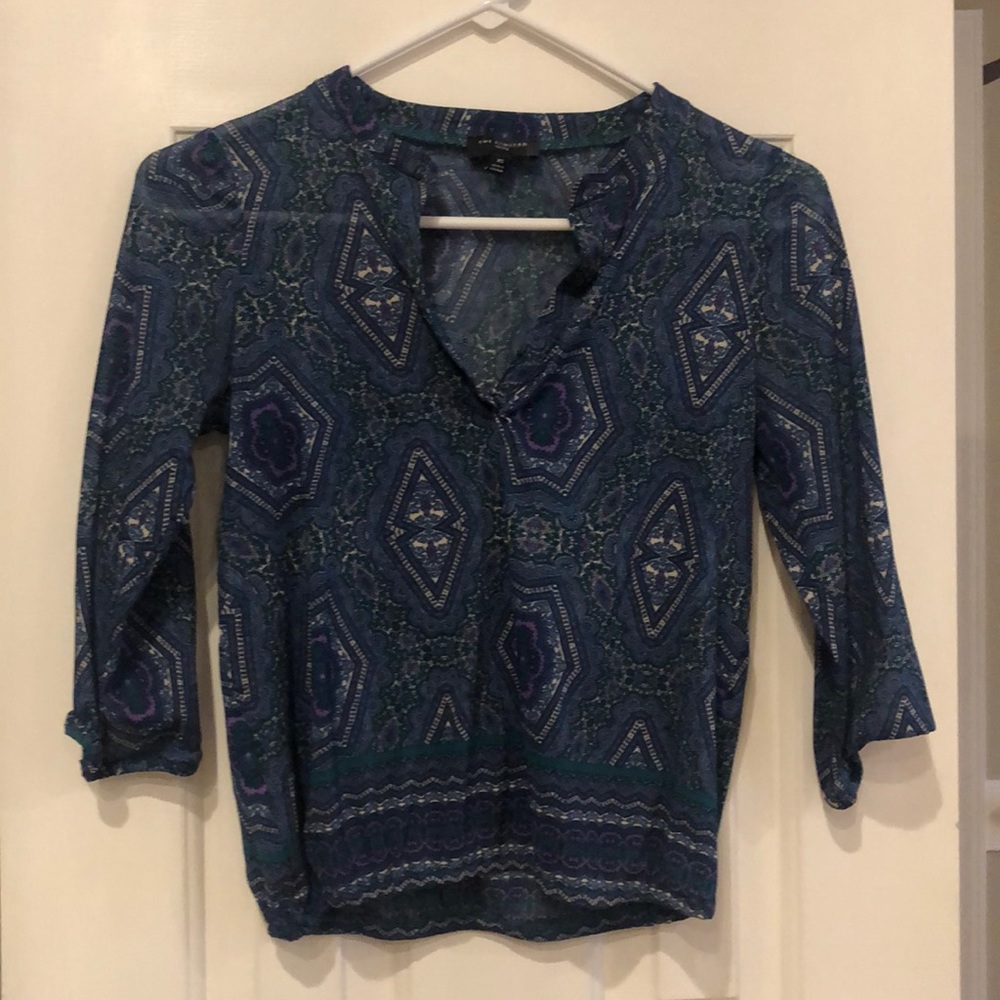 XS Printed Top with 3/4 Sleeves from The Limited
